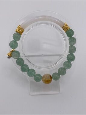 Genuine Agate & Green Strawberry Quartz Bracelet - Natural Milky Agate